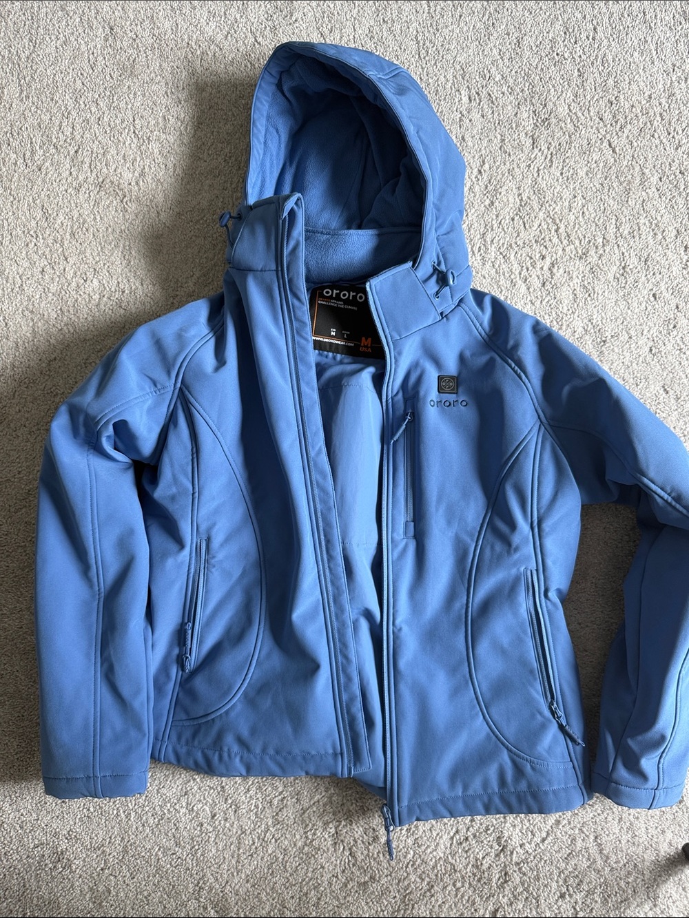 Ororo Light Blue Hooded Heated Jacket